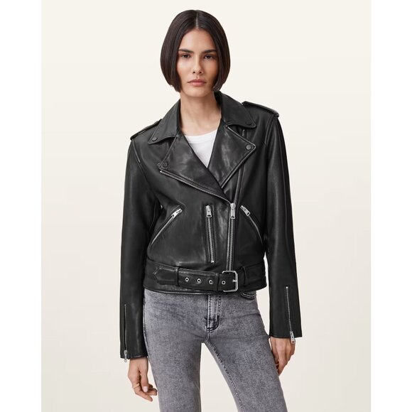 ALL SAINTS Black Balfern Leather Biker Jacket Size 4 - 23069 - Picture 2 of 9